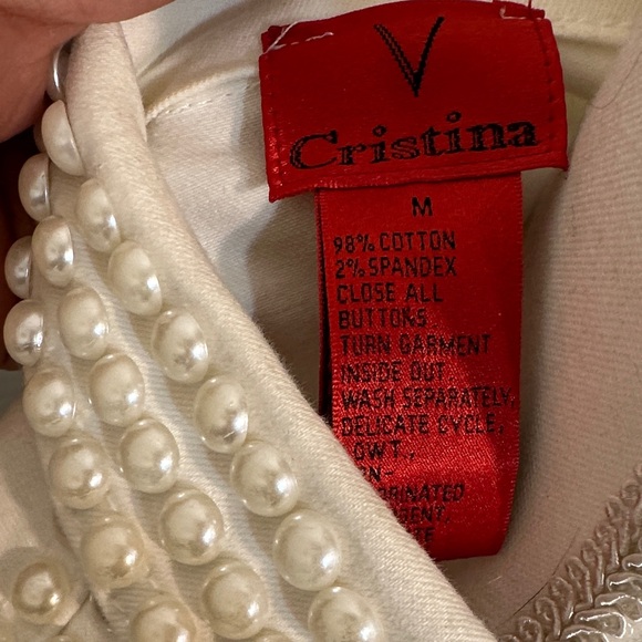 V Cristina Ivory Pearl-Studded Jean Jacket - Picture 2 of 14